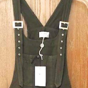 Lawrence Bras Women's Denim Overalls Green Wide Leg Size S-M - Made in USA - NWT